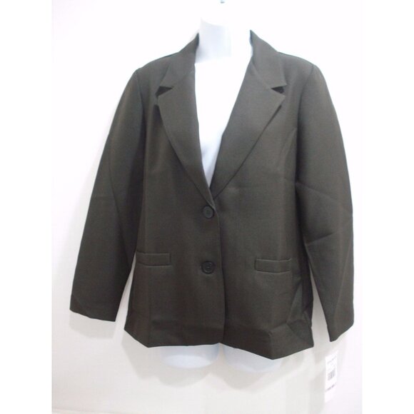 Alfred Dunner Faux Pockets Button Front Olive Blazer Jacket Petite Size 6P - Picture 2 of 9